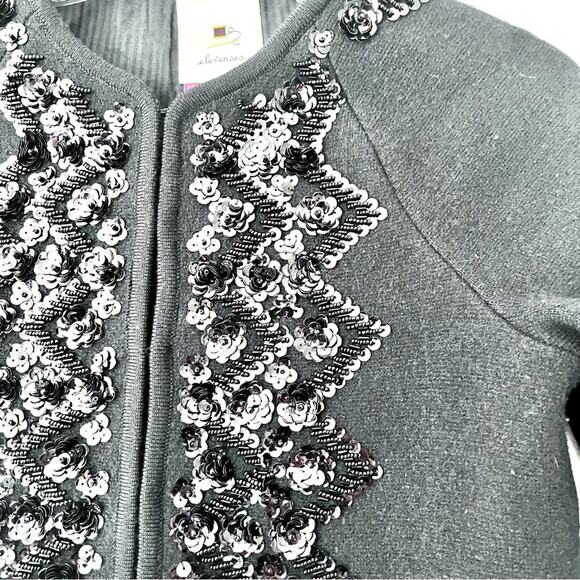 Elevenses black boiled wool beaded sequins minka jacket blazer cardigan XS - Picture 2 of 10